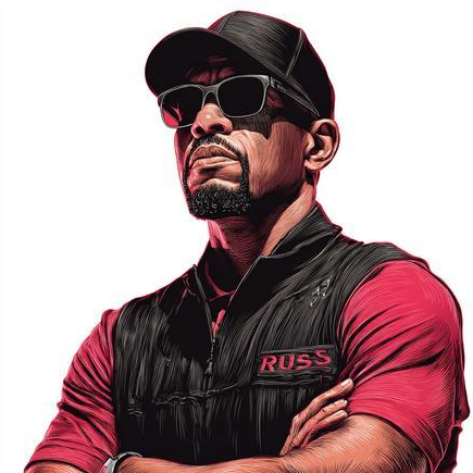 Russ — illustrated portrait of the FOREPAID AI Golfcaster